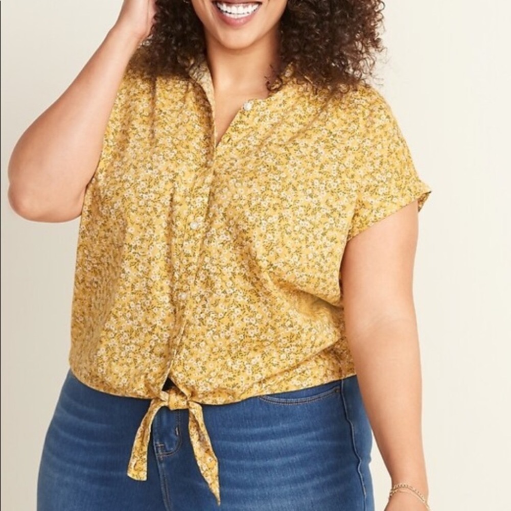 🟢BOGO FREE🟢 Yellow front tie collared button up blouse🟢